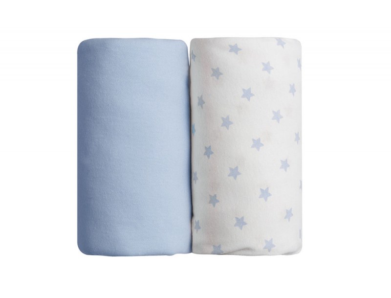 Lot de deux Draps Housse Bleu & Etoiles Bleues 70x140 cm pour lit bébé