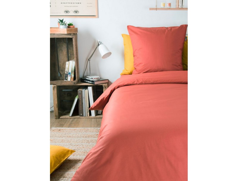 Parure de lit en Coton Bio couleur Terracotta - 140x200 + 60x60
