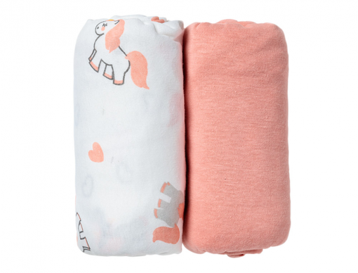 Lot De Deux Draps Housse Rose Licorne 60x14 Cm Pour Lit Bebe