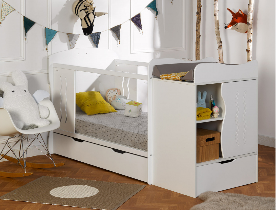 Chambre bébé évolutive Belem Blanc + Matelas & tiroir de lit