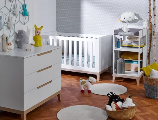 Petite chambre bébé Evidence blanc/Hêtre avec table à langer
