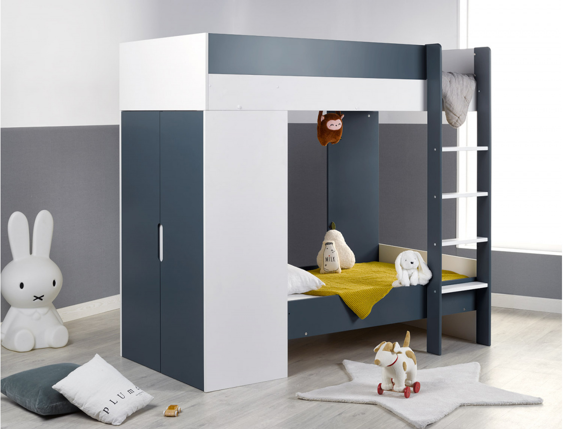 Chambre D'enfant Avec Lit Superposé Blanc & Bleu Made In France