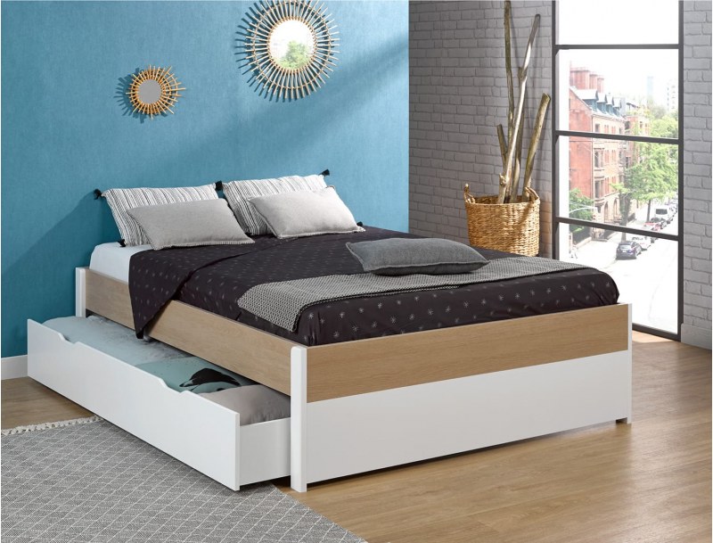 Lit 2 places + Tête de lit Nomade 160x200 cm en bois écologiques