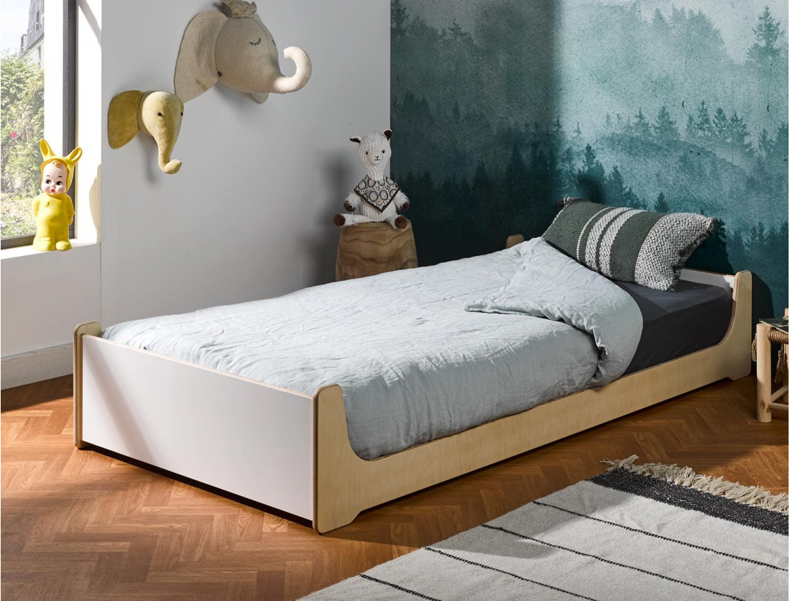Cadre de lit d'enfant blanc 2x(90x190) cm bois de pin massif