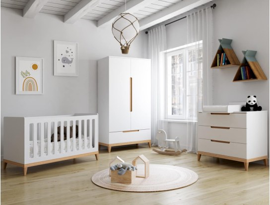 Chambre bébé scandinave Sofie blanche et hêtre