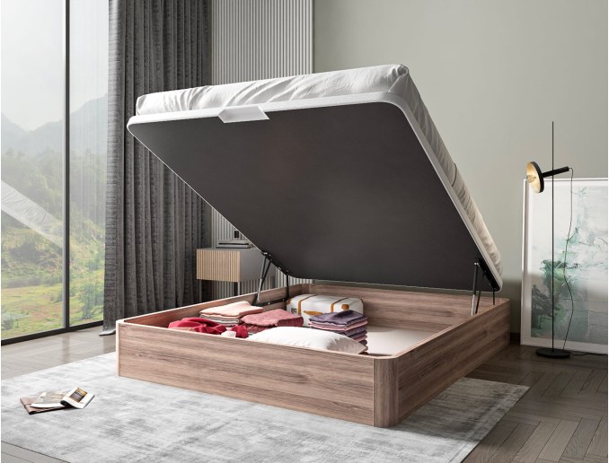 Cadre de lit triple avec table d'appoint - Un lit double au-dessus