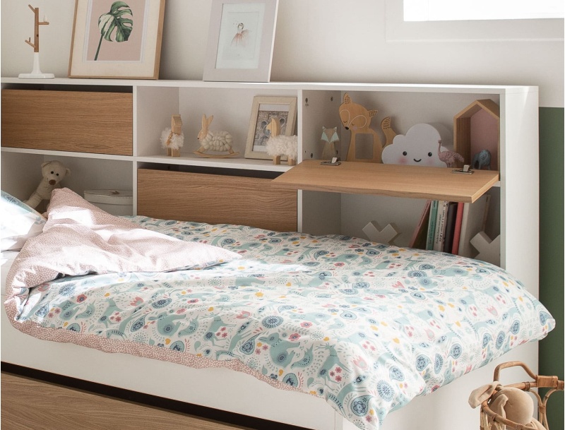 Zoom tête de lit avec rangements Opus Blanc & Bois